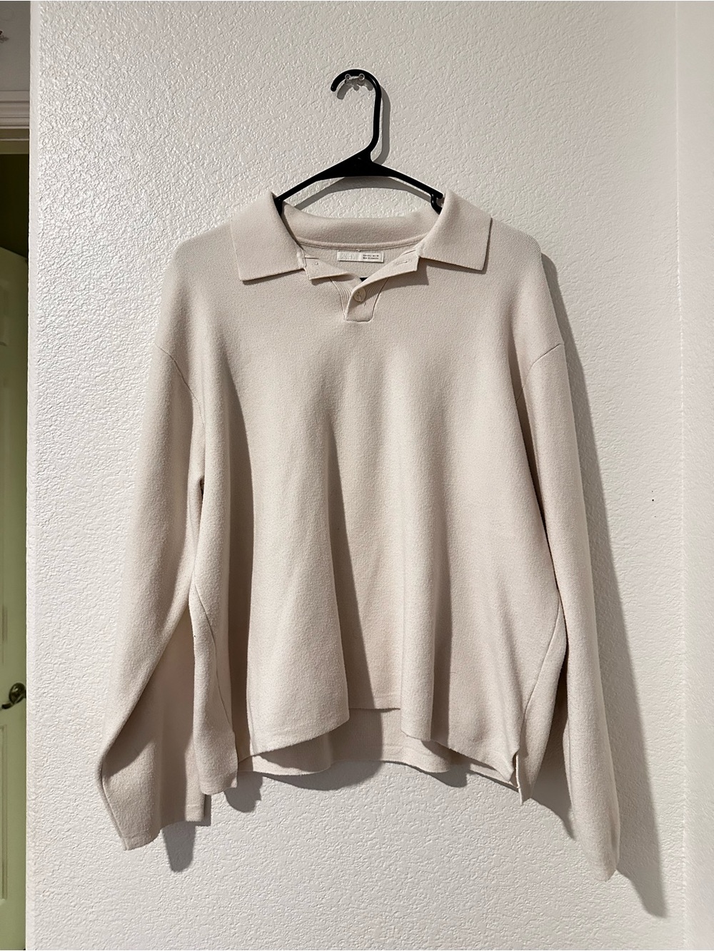 Zara Cream Relaxed Polo Sweater